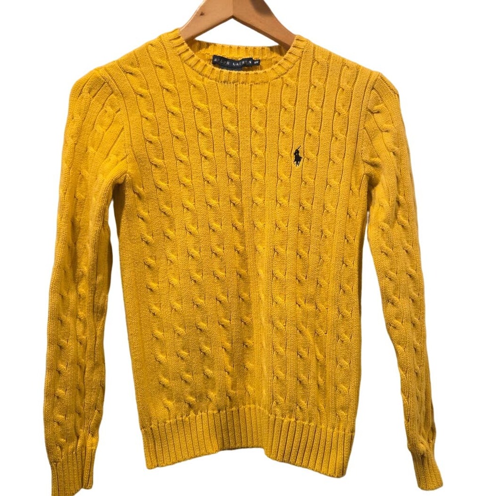Ralph Lauren women's cable knit crew neck yellow sweater Medium